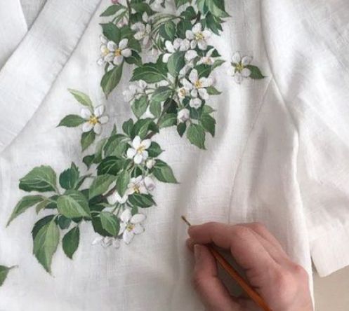 Flower Painting On White Gown